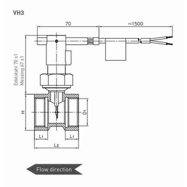 Compacte Flow switch Type: VH325M01111I51 | G1" (DN25) aansluiting (messing) - Afbeelding 2