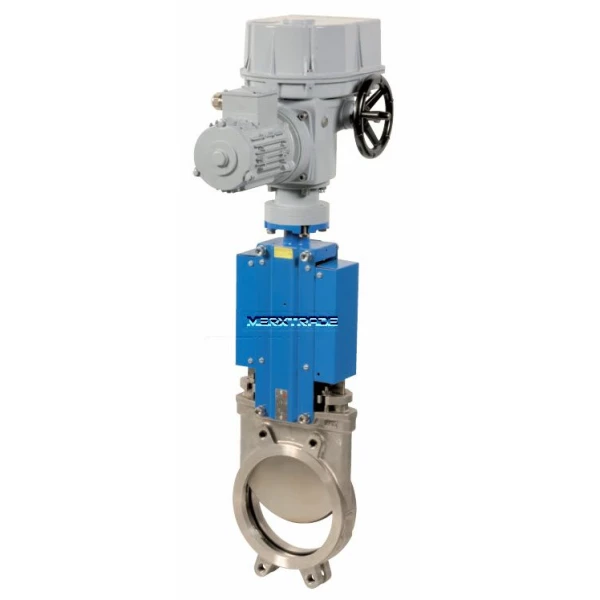 Knife gate valve electric actuated 230V AC IP67 DN150 Meskantafsl. metal seat Iron, on-off  MT 230V