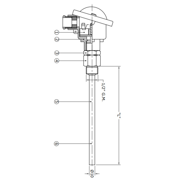 Thermokoppel type: K met DIN-B behuizing incl. RVS seperate dompelbuis TCK - Görsel 2