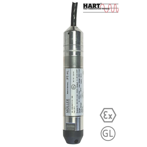 Müller HART | GL ve ATEX onaylı kendinden emniyetli hidrostatik seviye transmitteri tip: PT-HL