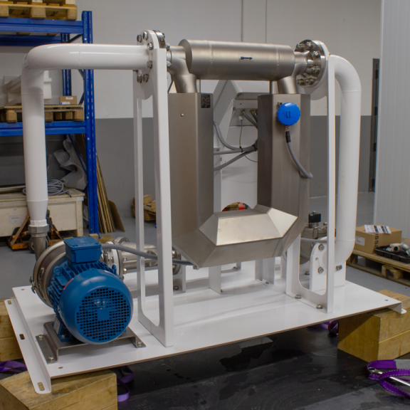 Rear view of Gespasa AdBlue/DEF skid showing Camlock connections and pipework